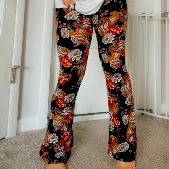 Vintage Y2K Flared Yoga Pants Legging Flare Floral Baroque Size M Boho Hippie - Picture 6 of 6